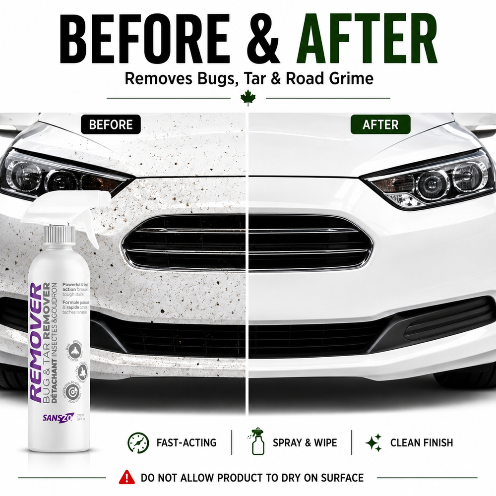 SansZo Bug & Tar Remover Spray | Fast-Acting Car Cleaner for Bugs, Tar, Sap & Road Grime product lifestyle visual