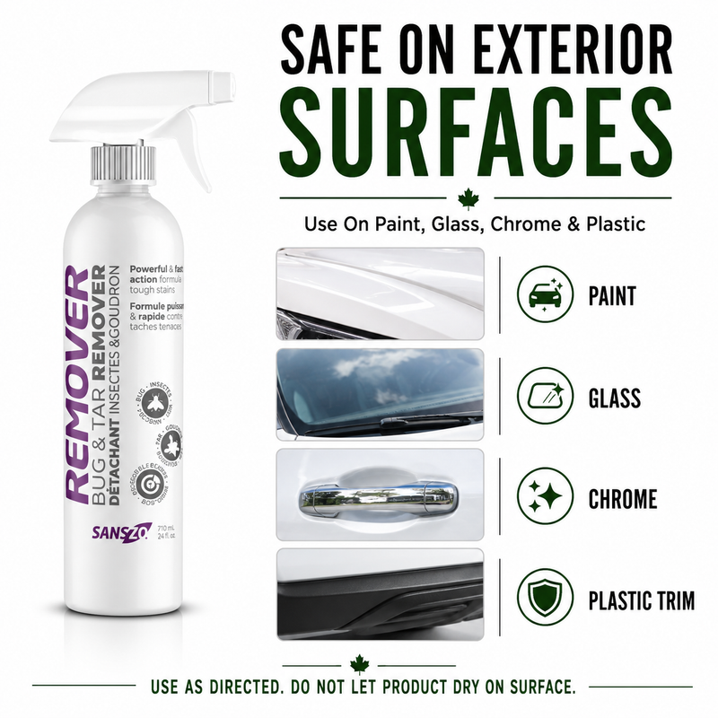 SansZo Bug & Tar Remover Spray | Fast-Acting Car Cleaner for Bugs, Tar, Sap & Road Grime use case 2