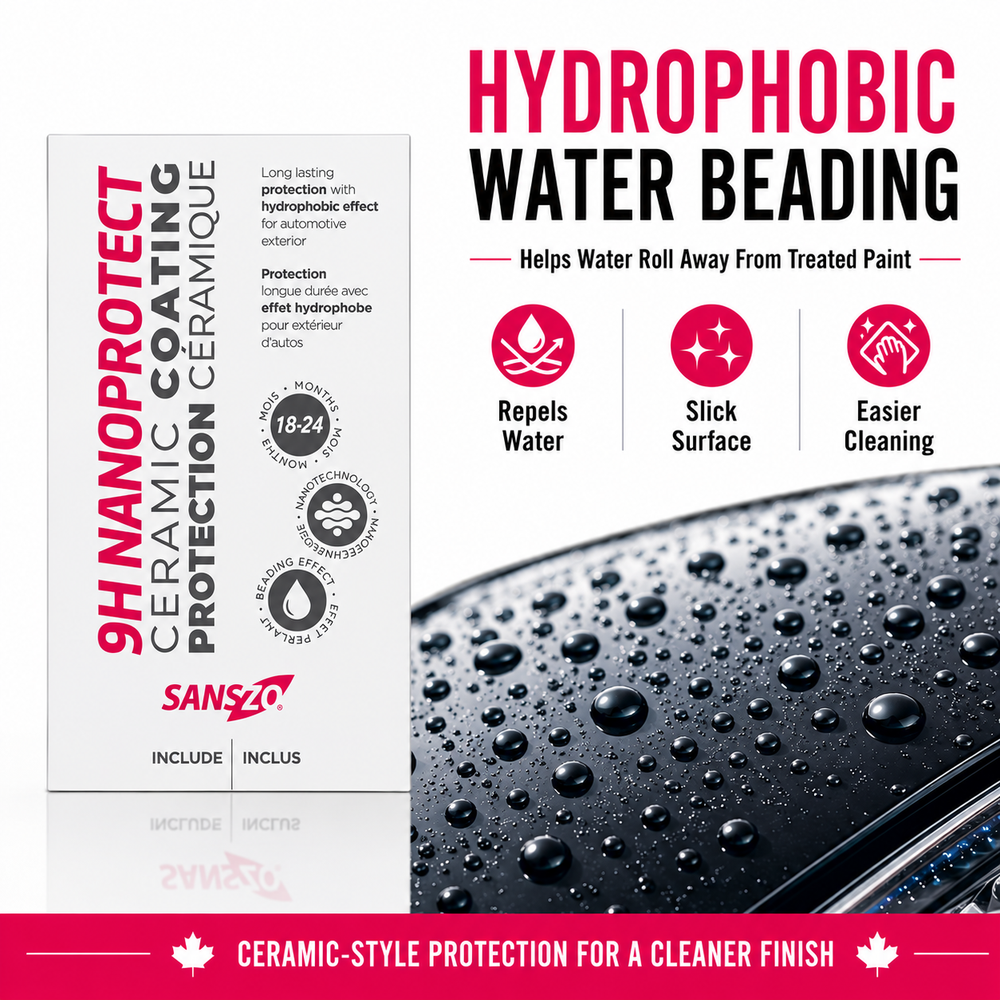 SansZo 9H NanoProtect Ceramic Coating Kit | Hydrophobic Protection & Deep Gloss Finish product lifestyle visual