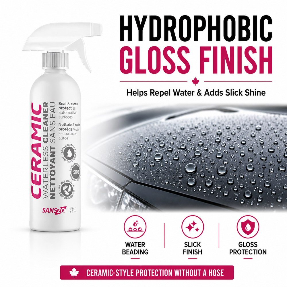 SansZo Ceramic Waterless Car Wash Spray | Cleans, Shines & Protects With Hydrophobic Finish product lifestyle visual