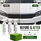 Before and after car detailing result using SansZo Starter Pack for a clean glossy vehicle finish.